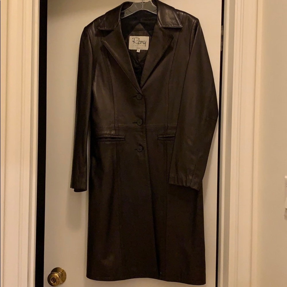 Remy Leather black trench coat jacket blazer vintage blazer